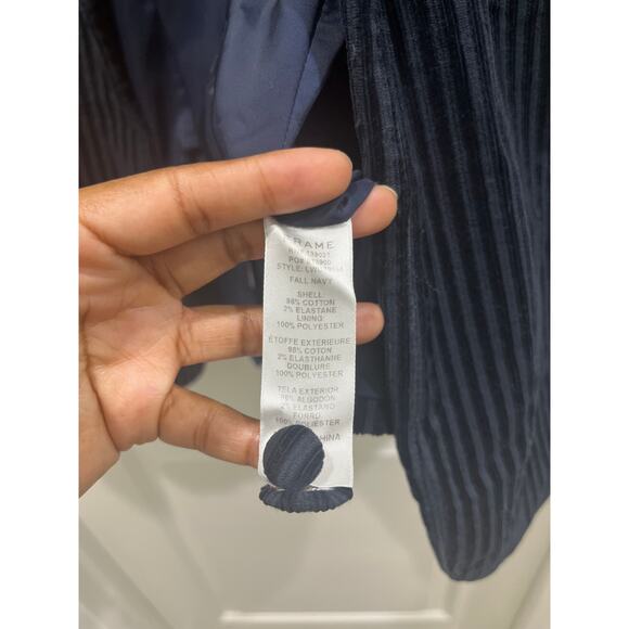 Frame Corduroy Velvet Pinstriped Navy Blue Blazer Sz 8 - Picture 6 of 7